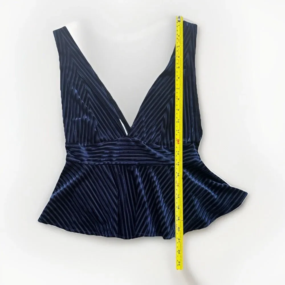 URBAN OUTFITTERS Leora Velvet Plunging Peplum Sexy Boho Top Navy Blue Size M - Picture 5 of 11